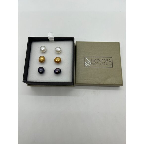 Honora Collection Freshwater Potato Pearl Stud Earrings Set in White Gold Black - Picture 9 of 16